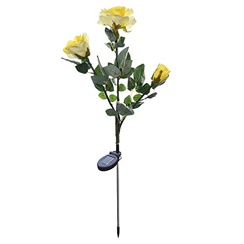 Crytech Outdoor Solar Powered Garden Rose Stake Light Led Rose Flower Path Solar Light With 3 Heads Garden Decor Pathway Landscape Lighting Lights For Patio Yard Backyard Courtyard Decoration Yellow