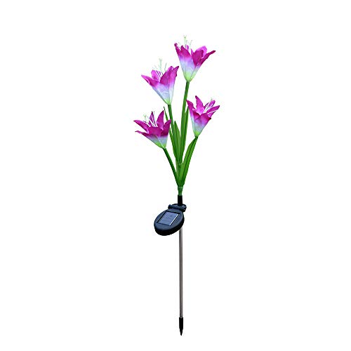 Crytech Outdoor Solar Powered Lily Flower Garden Light with 4 Heads Lamp Led Solar Stake Light Garden Decor Pathway Landscape Lighting Lights for Patio Yard Backyard Courtyard Decoration Purple
