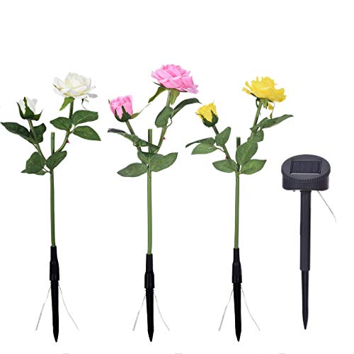 Crytech Outdoor Solar Rose Flower Garden Stake Light 3 Pack Waterproof Solar Powered Led Pathway Landscape Lighting Decorative Light for Party Patio Lawn Walkway Yard Backyard Decor Multicolor