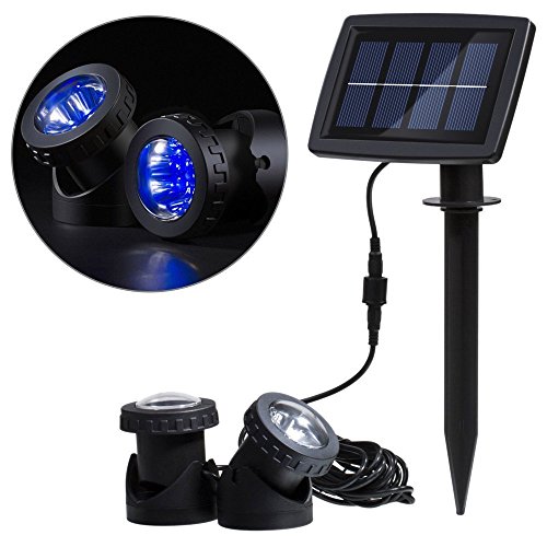 Solar Power 12 LEDs Landscape Spotlight Projection Light with 2 Submersible Lamps for Garden Pool Pond Outdoor Decoration Lighting Underwater Light Blue