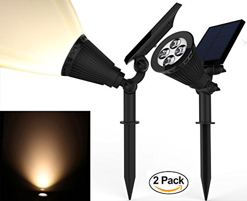 Solar Spotlights, Kiwii Warm Light 2-in-1 Adjustable 4 Led Wall / Landscape Solar Lights With Automatic On/off