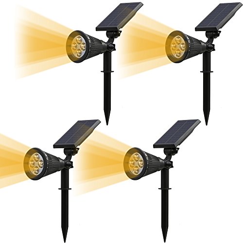 T-SUN Solar LED Outdoor Spotlight Wall LightIP65 WaterproofAuto-on At NightAuto-off By Day180Â°angle Adjustable for TreePatioYardGardenDrivewayStairsPool Area 4pack Yellow4pack