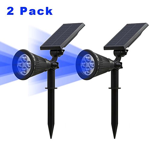 T-SUN Solar LED Outdoor Spotlight Wall Light IP65 WaterproofAuto-on At NightAuto-off By Day180Â°angle Adjustable for Tree Patio Yard Garden Driveway Stairs Pool Area Blue2pack