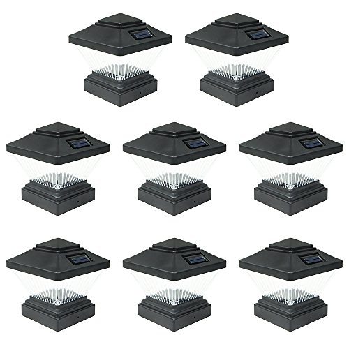 8 Pack Black Outdoor Garden 4 x 4 Solar LED Post Deck Cap Square Fence Light Landscape Lamp Lawn PVC Vinyl Wood