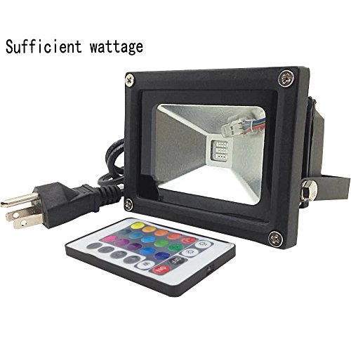 ZHMA 10W Remote Control RGB LED Flood Light 16 Colors lights 4 ModesColor Changing LED Sufficient Wattage ChipUS 3-Plug Security light for Outdoor Hotel Garden Wall Washer Landscape Lamp