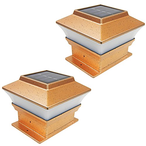 iGlow 2 Pack Copper Outdoor Garden 4 x 4 Solar LED Post Deck Cap Square Fence Light Landscape Lamp PVC Vinyl Wood Bronze