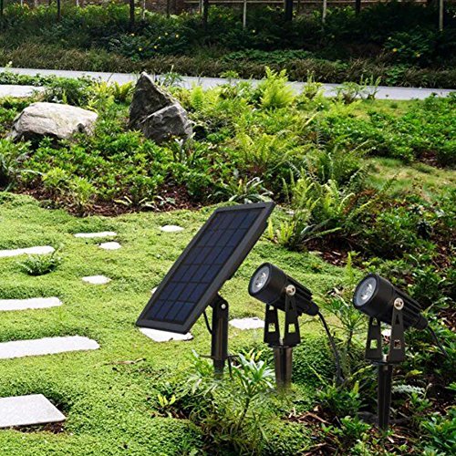 SCT Waterproof Solar Energy Power LED Landscape Spotlight Projection Light Polysilicon Solar Panel with 2 Lamps for Outdoor Garden Lawn Path Road Decoration Lighting New Year Gift for Families Friends