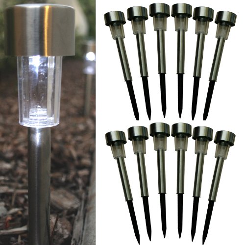 Solar LED Garden Path Light Stainless Steel Stakes~Set of 12~BlueDot Trading