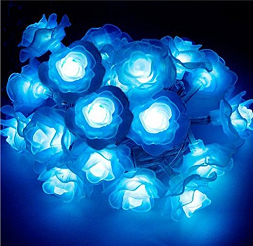 FULLBELL Solar Powered Rose String Lights 229ft 50LED Waterproof Outdoor Garden Led Lights Led Auto Sensor Controls Lightingrecharging High Brightness Lamp Spot Bulb Blue