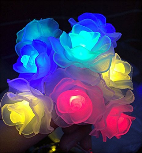 FULLBELL Solar Powered Rose String Lights 229ft 50LED Waterproof Outdoor Garden Led Lights Led Auto Sensor Controls Lightingrecharging High Brightness Lamp Spot Bulb Multi-color