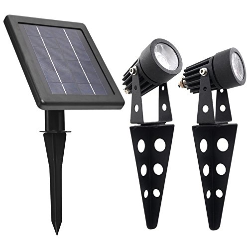 Mini 50x Twin Solar-powered Cast Aluminium Warm White Led Spotlight 60 Lumen Per Light Fixture For Outdoor Garden