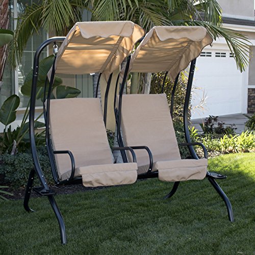 Belleze Outdoor 2-person Double Swing With Frame Garden Patio Covered Beige