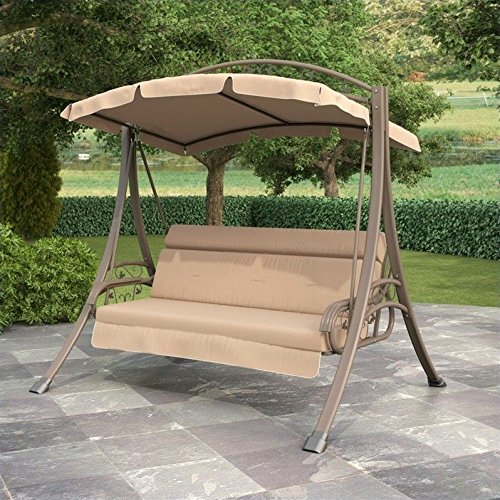 CorLiving PNT-803-S Nantucket Patio Swing with Arched Canopy Beige