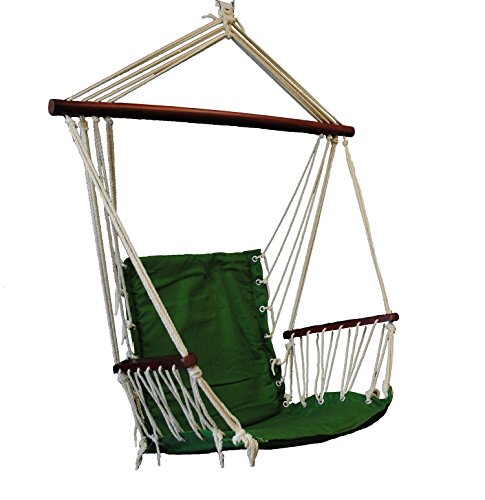 OMNI Patio Swing Seat Hanging Hammock Cotton Rope Chair With Cushion Seat Green