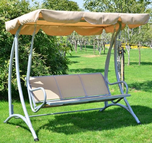 Outsunny Covered Outdoor Patio Swing Bench with Frame Sand