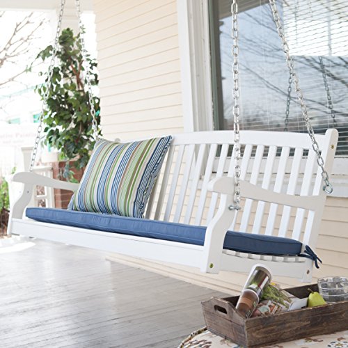 Patio Swing for Two Persons Wood Durable White Finish Coral Coast Pleasant Bay All Weather Curved Back Porch 4 Ft Outdoor Seating