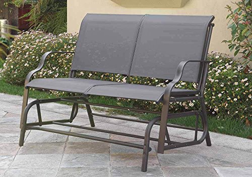 1perfectchoice Outdoor Patio Yard Glider Loveseat Bench Dark Grey Textilene Mesh Seating Grey