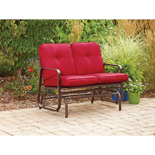 Mainstays Lawson Ridge Outdoor Glider Bench Red Seats 2