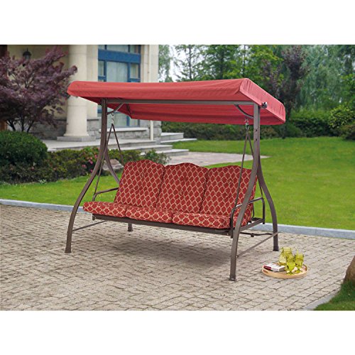 Outdoor 3 Triple Seater Hammock Swing Glider Canopy Patio Deck Red Pattern