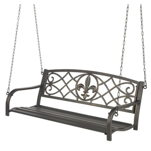 Black Metal Fleur-de-lis Patio Porch Swing