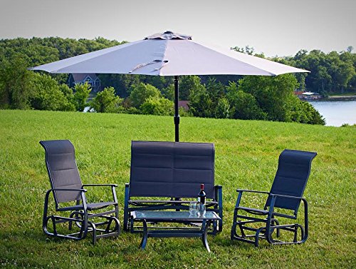 4pc Patio Glider Conversation Seating Furniture Set with Offset Umbrella - Grey