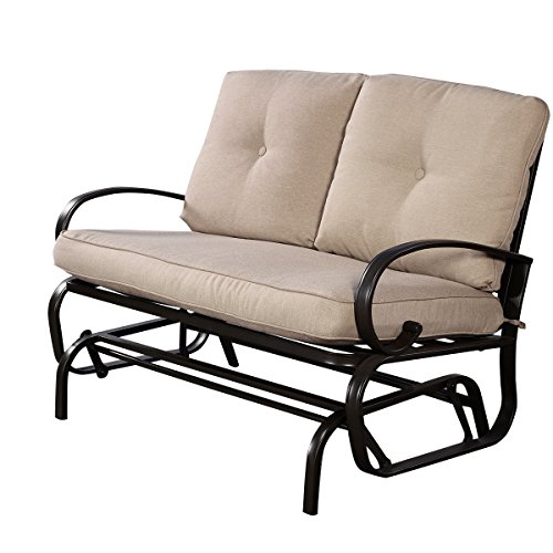 Giantex Outdoor Patio Rocking Bench Glider Loveseat Cushioned 2 Seats Steel Frame Furniture