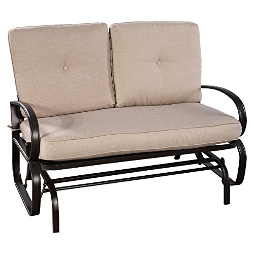 Outdoor Patio Rocking Bench Glider Loveseat Cushioned 2 Seats Steel Frame Furniture