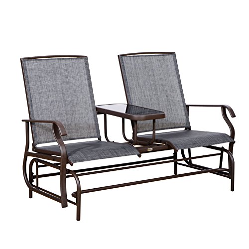 Outsunny 2 Person Outdoor Mesh Fabric Patio Double Glider Chair Wcenter Table
