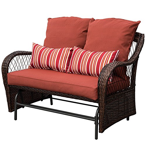 Sundale Outdoor 2 Person Wicker Loveseat Glider Bench Chair Patio Porch Swing with RockerBrown Wicker