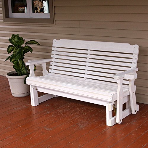 Amish Heavy Duty 800 Lb Classic Pressure Treated Porch Glider With Cupholders 4 Foot Semi-solid White Stain