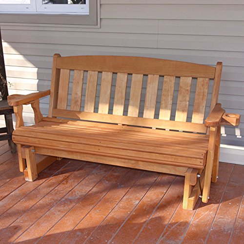 Amish Heavy Duty 800 Lb Mission Pressure Treated Porch Glider With Cupholders 5 Foot Cedar Stain