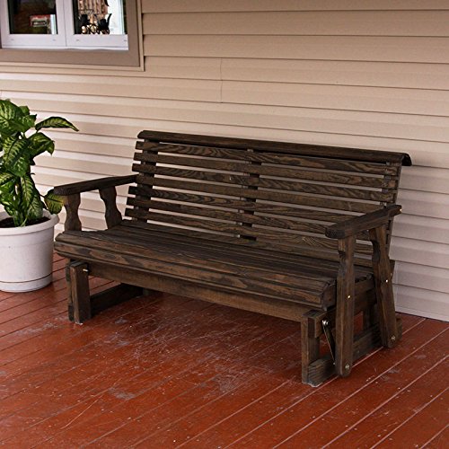 Amish Heavy Duty 800 Lb Roll Back Pressure Treated Porch Glider 5 Foot Dark Walnut Stain