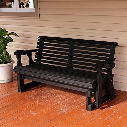 Amish Heavy Duty 800 Lb Roll Back Pressure Treated Porch Glider With Cupholders 4 Foot Semi-Solid Black Stain