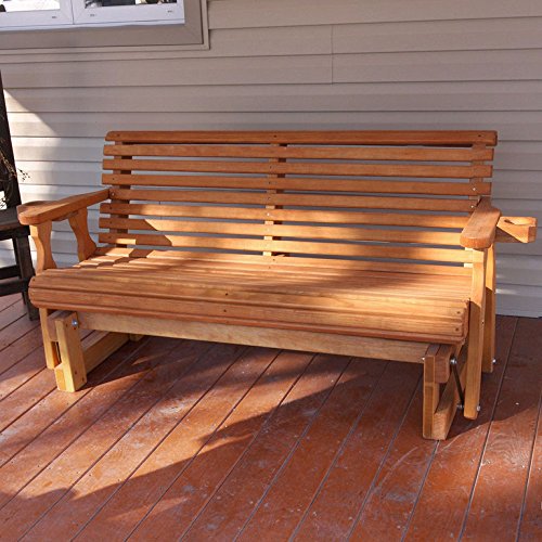 Amish Heavy Duty 800 Lb Roll Back Pressure Treated Porch Glider With Cupholders 5 Foot Cedar Stain