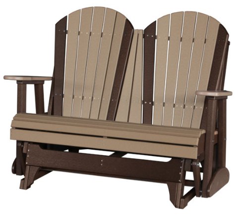 Outdoor Poly 4 Foot Porch Glider - Adirondack Design-Weatherwood and Chestnut Brown Color