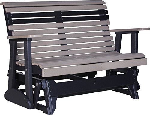Outdoor Polywood 4 Foot Porch Glider - Plain Rollback Design WEATHERWOODBLACK Color