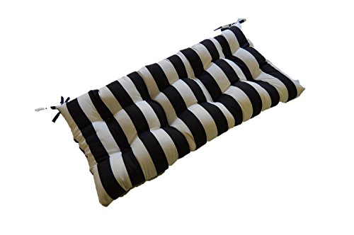 Black and White Stripe Indoor  Outdoor Tufted Cushion for Bench Swing Glider - Choose Size 38 x 18
