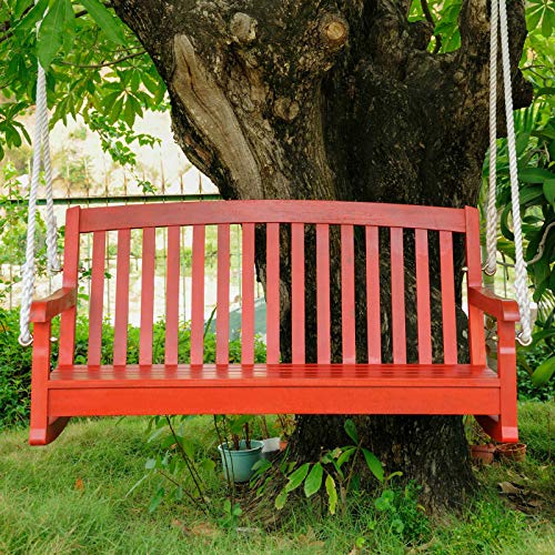 Porch Swing for 2 with Curved Back Wooden Patio Outdoor Yard Garden Seating Red Finish 4 ft