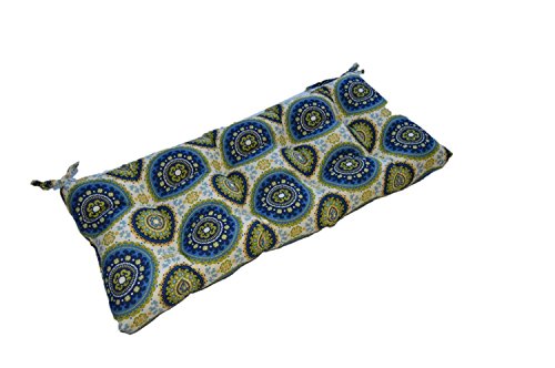 Bohemian Sundial Print - Blue Green Indoor  Outdoor Tufted Cushion For Bench Swing Glider - Choose Size 55