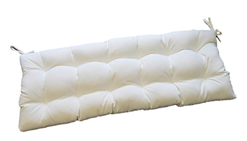 Sunbrella Canvas White Indoor  Outdoor Tufted Cushion With Ties For Bench Swing Glider - Choose Size 45&quot X