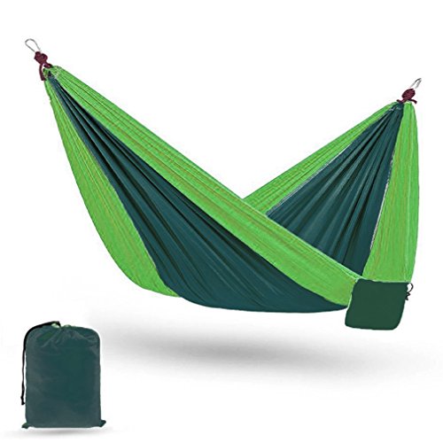 Camping Parachute Hammock for Outdoors Free Ropes Carabiners Silk Double Lightweight Portable Swing Two Person Hammocks for Travel Siesta Backyard Porch Hiking Backpacking Beach Green