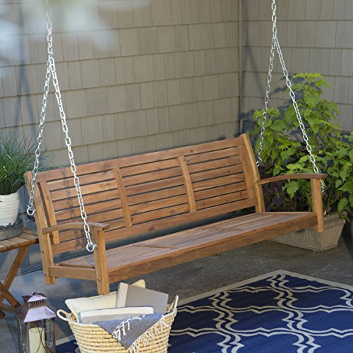 Swing Porch Swing Yard Swing 5 Ft Outdoor Horizontal Slat Back Porch Swing Crafted From Premium Acacia Wood In Natural Finish