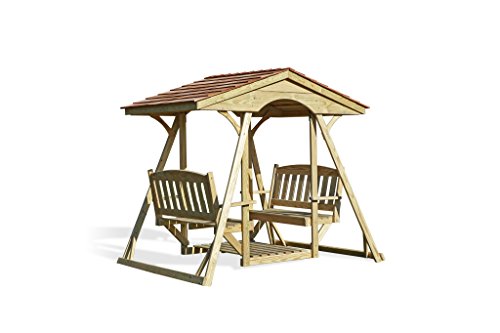 Furniture Barn USA Pressure Treated Pine Traditional Cedar Shingle Double Lawn Swing - Unfinished