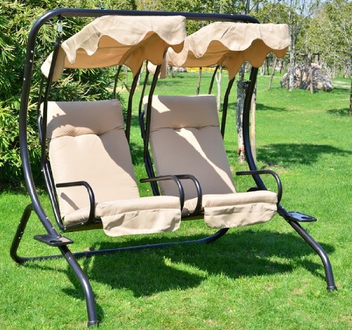 Outsunny Outdoor Garden Patio Covered Double Swing With Frame Sand