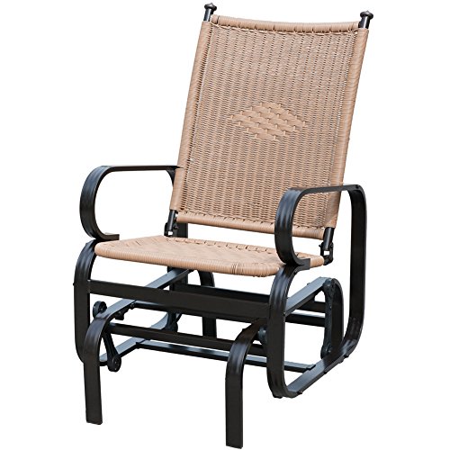 Patiopost Outdoor Pe Wicker Rattan Patio Glider Chair Porch Swing Chair - Tan