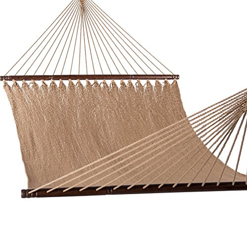 Sundale Outdoor 51inch Double Caribbean Hammock Hand Woven Polyester Rope Outdoor Patio Swing Bed Tan