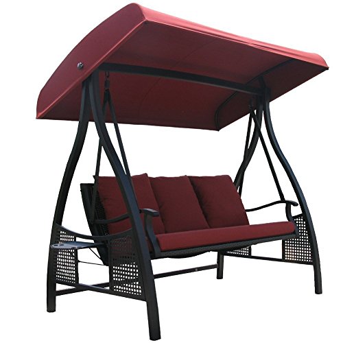Abba Patio 3 Person Outdoor Metal Gazebo Padded Porch Swing Hammock With Adjustable Tilt Canopy Red