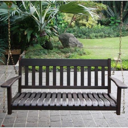Delahey Outdoor Porch Swing Dark Brown Seats 2 More Relaxing and Enjoyable