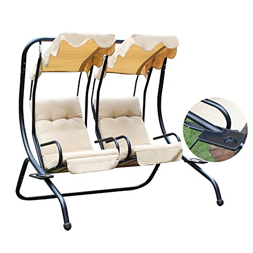 Joveco Canopy Awning Outdoor Porch Swings Chair Two Separate Seat with Soft Pad