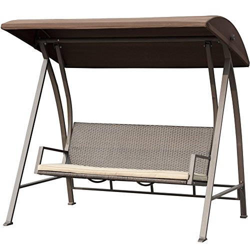 Patiopost Outdoor Swing Chair Seats 3 Porch Patio Pe Wicker Swings With Steel Powder Coated Frame Dark Brown